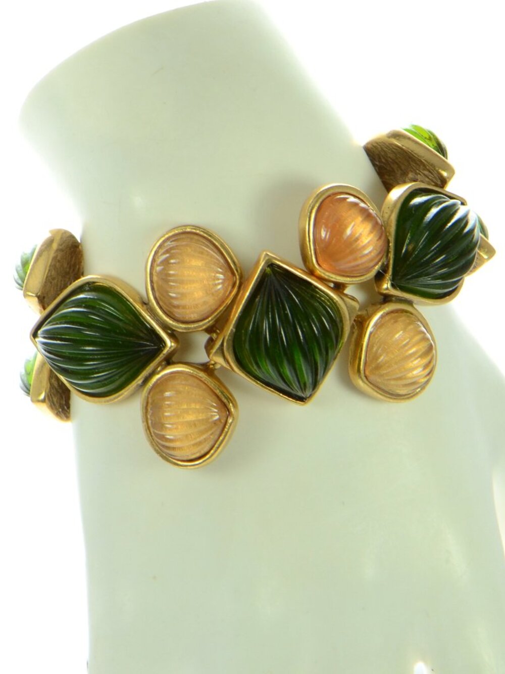 Vintage Oscar de la Renta Gold & Resin Cabochon Toggle Bracelet